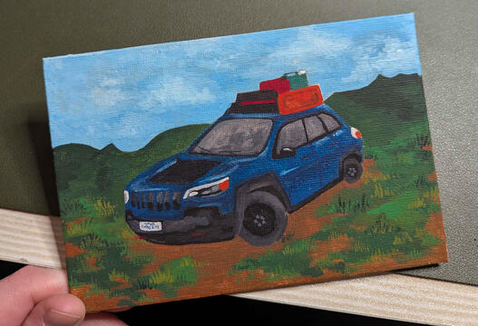Thom's Jeep - Gouache on Canvas